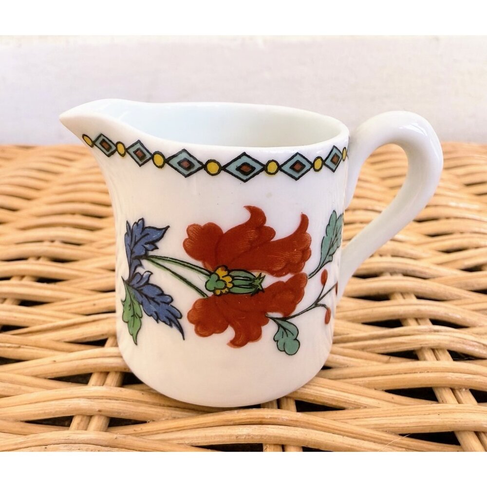 Vintage 60's French Paris Porcelain Miniature Pitcher Hand Painted Floral